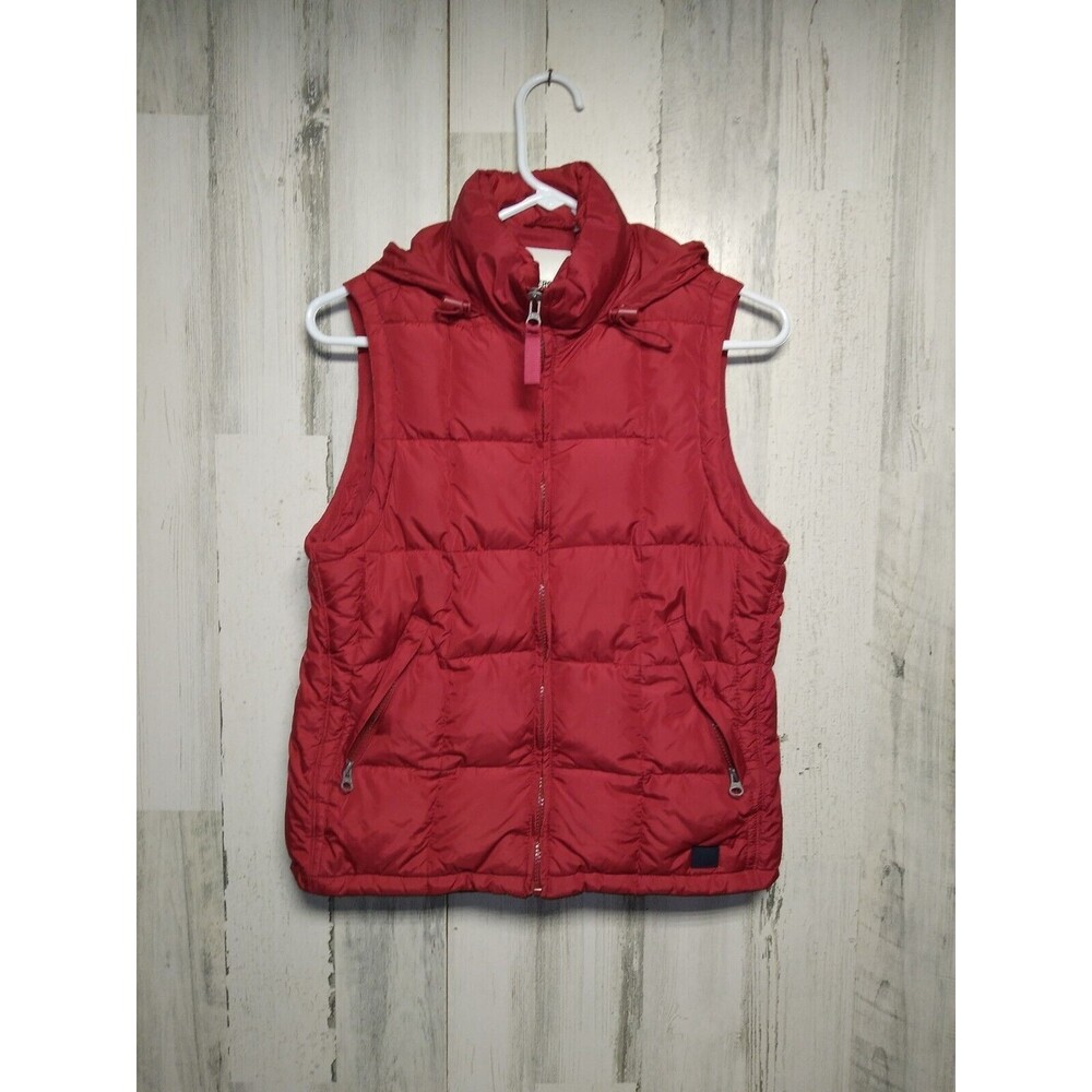 Vtg 90's Abercrombie & Fitch Red Puffer Vest Goose Down Small Full Zip Hooded